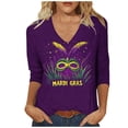 thumbnail image 2 of UPPADA Womens Chandails de Mardi Gras à Manches 3/4, Chemises à Imprimé Floral, Col Rond, Blouse à devant Plissé, Hauts d'Été Décontractés, Haut à Enfiler, Mode, Fête, Défilé, Hauts pour Femmes, Hauts à Manches 3/4, Liquidation, 2 of 5