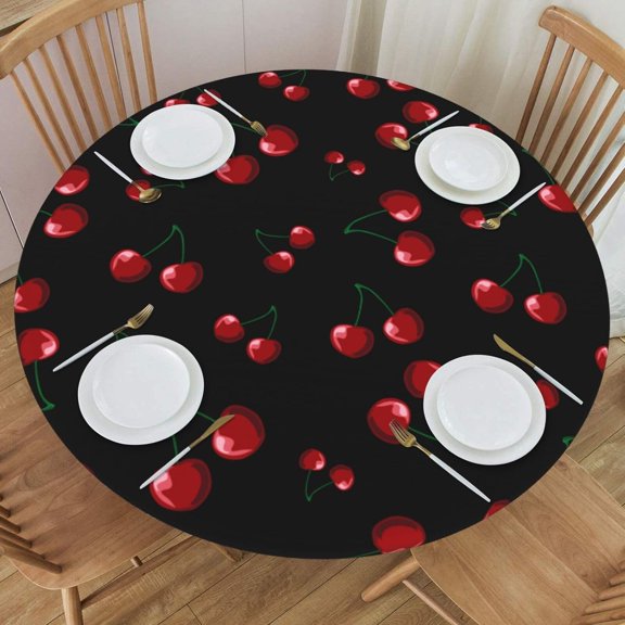 muroi Round Tablecloth Cherry Round Fitted Tablecloth with Elastic Edge, Waterproof Oil Proof Table Cloth Wipe Clean Table Cover for Indoor and Outdoor Fits Small