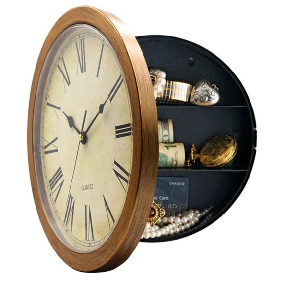 Yardwe Storage Wall Clock,1PC Vintage Wall Clock Safe Indoor Use as Secret Hidden Compartment with Hidden Container Box For Money and Jewelry Storage