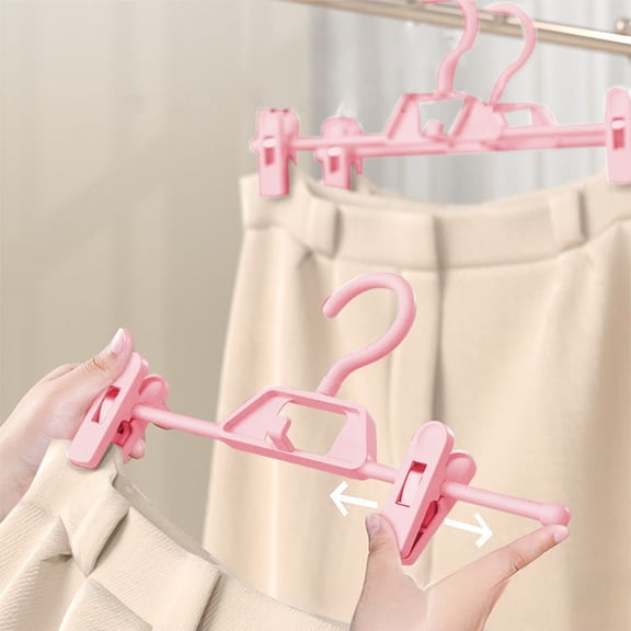 Pants Hangers,Clip Hangers for Pants,5 Pack Pants Skirt Hangers with Clips, Plastic Trousers Hanger for Jeans Non Slip Women Shorts Hangers Saving Space Clothing Hanger(Pink 13IN)