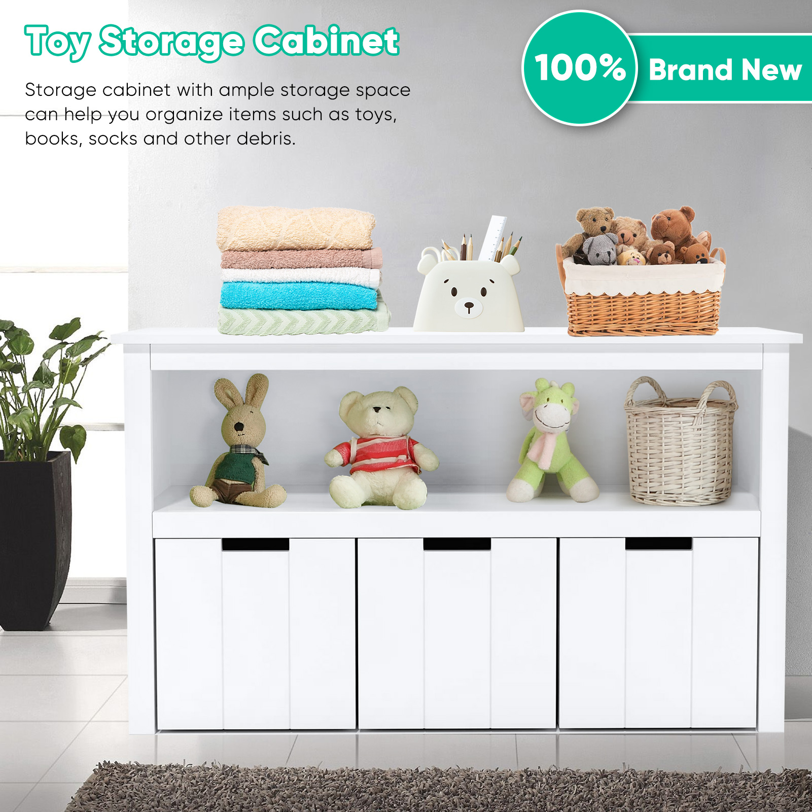 Buy ESTINK Elegant Modern Style Children Toy Storage Shelf with 3 Doors for Kid Bedroom