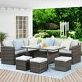 thumbnail image 4 of CozyHom 7 Pcs Outdoor Patio PE Wicker Dining Furniture Sofa Set with Table and Ottomans, All Weather Rattan Conversation Sectional Couch Set With Cushions, Gray, 4 of 13