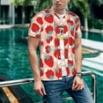thumbnail image 6 of Zufioo Red Strawberry Print Men's Baseball Short Sleeve, Moisture Wicking Button-Down Hip Hop Tee-Small, 6 of 7