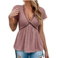 thumbnail image 5 of BangWanChi Blouses for Women Dressy Casual Clearance Womens Spring Outfits Casual V Neck Short Sleeve Solid Color Shirts Lightweight Fashion Tunic Pullover Blouse, 5 of 5