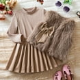 thumbnail image 5 of AUNVITO Stylish & Comfortable Girls 2-12Y 3-Piece Set Fleece Vest with Bow PU Leather Pleated Skirt Long Sleeve Round Neck Outfit, 5 of 9