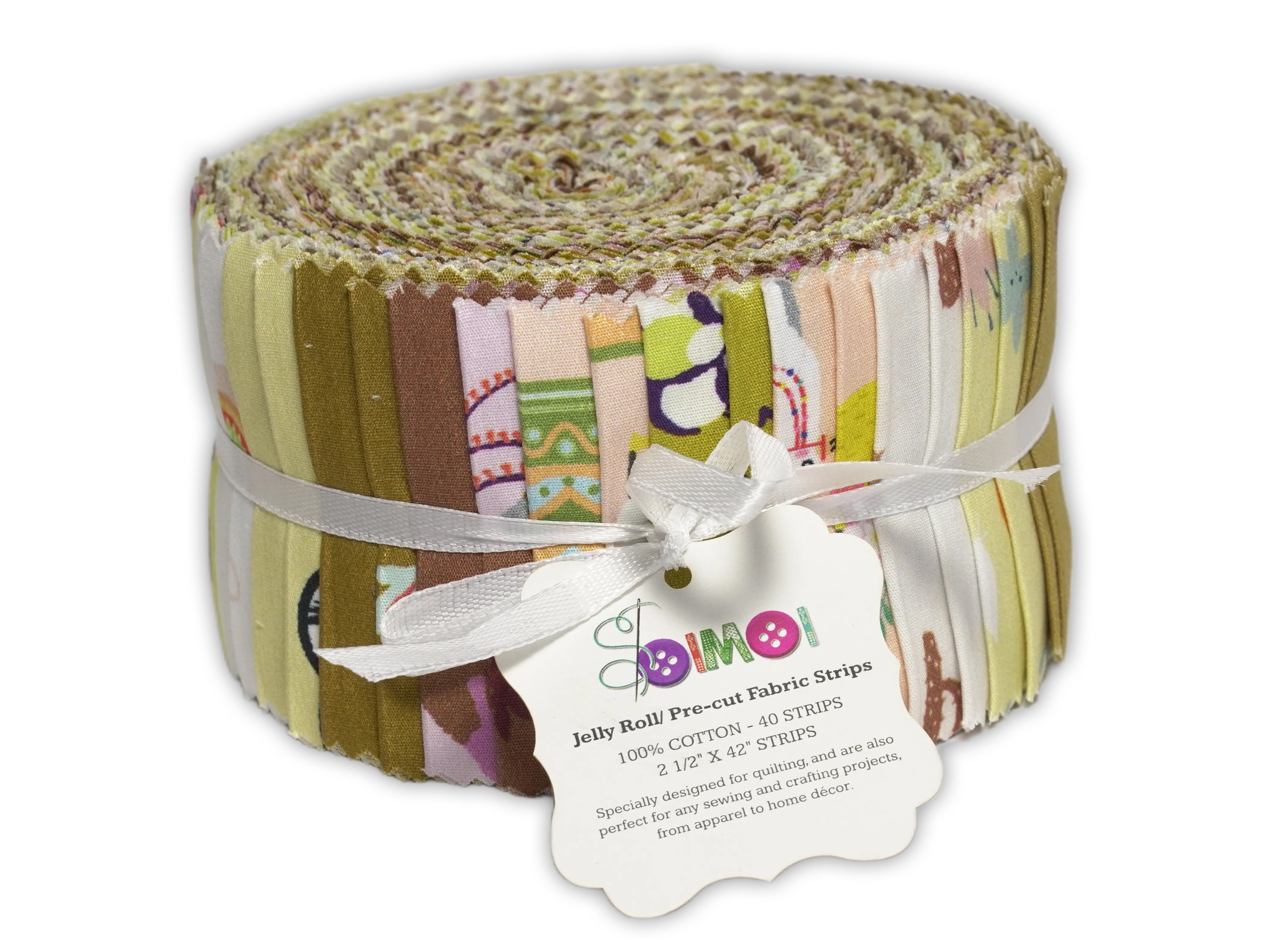 Soimoi 40Pcs African Animals Cartoons Print Cotton Precut Fabrics for Quilting Craft Strips 2.5 x 42 inches Jelly Roll