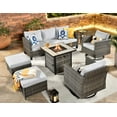 thumbnail image 2 of Ovios 7 Pieces Outdoor Furniture with 50,000 BTU Fire Pit Table All Weather Wicker Patio Conversation Set with Swivel Rocker, 2 of 9