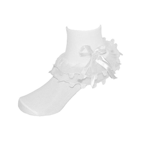 - Girls' Lace Ruffle Anklet Sock with Pearl Accent