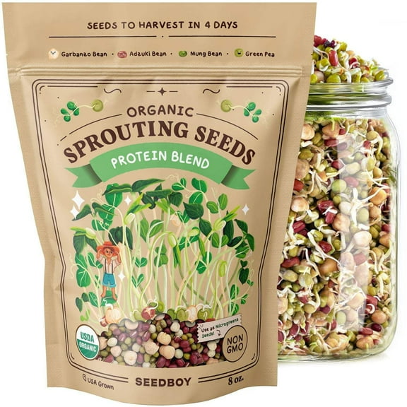 Seedboy Organic Non-GMO Protein Blend Sprouting Seeds, USA Grown, 8 oz