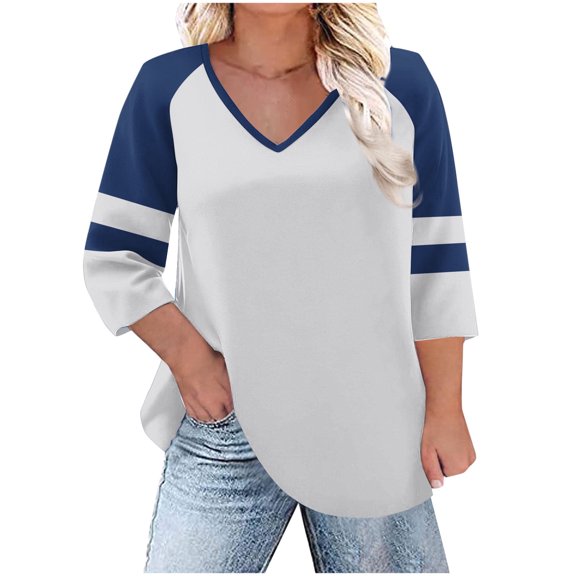 Women's Oversized T Shirts V Neck Striped Tees Half Sleeve Casual Comfy Cozy Cotton Tunic Tops Plus Size (4XL, Navy)