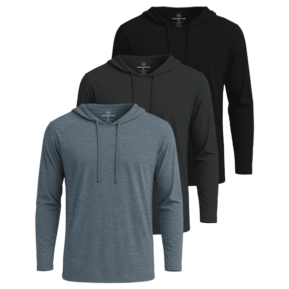Real Essentials 3 Pack: Men's Cotton Lightweight Casual Pullover Drawstring Hoodie With Pocket (Available In Big & Tall)