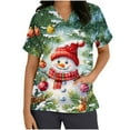 thumbnail image 3 of Feancey Christmas Scrubs Shirts for Women Cute Snowman Print Plus Size Scrub Tops Stretchy Short Sleeve V Neck Nursing Uniforms Comfy Loose Workwear Tee Multicolor M, 3 of 5