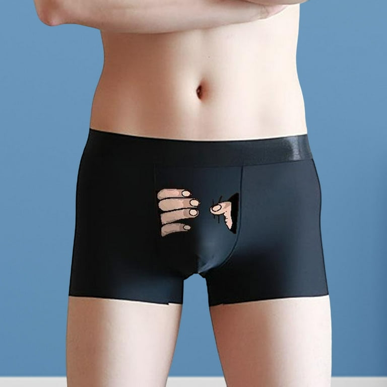 Fusipu Men Underpants Cartoon Pattern Close Fit Sweat Absorbing Stretchy U  Convex Panties for Daily Wear