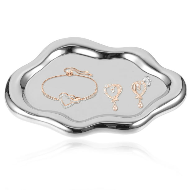 Naiovety de joyería en plata/blanco, resistente a impactos, de cerámica chapado que no se deforma, bandeja para joyería, llaves Kits de desorden para acampar blanco,1 19*13cm