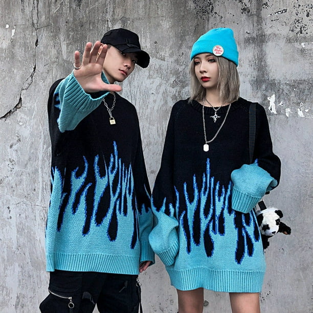 Sueter calido para parejas elegante estilo japones holgado estilo hip hop estilo urbano cuello redondo cuello alto manga larga para hombres y mujeres Walmart en linea
