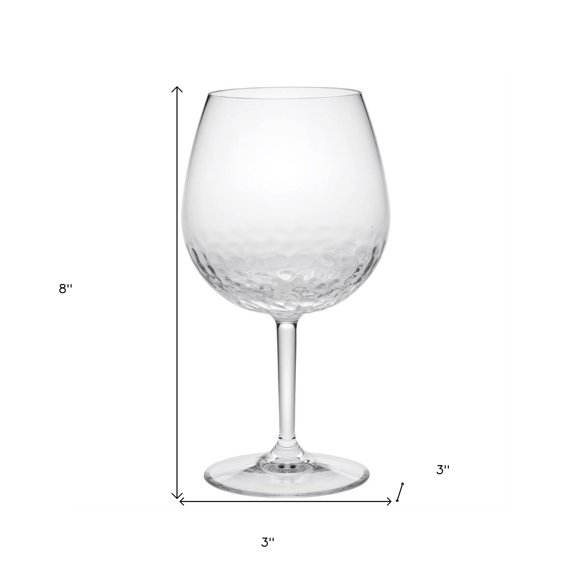 Set of Four Clear Dimpled Tritan Plastic Balloon or Round Bowl Stemmed All Purpose Wine Glasses
