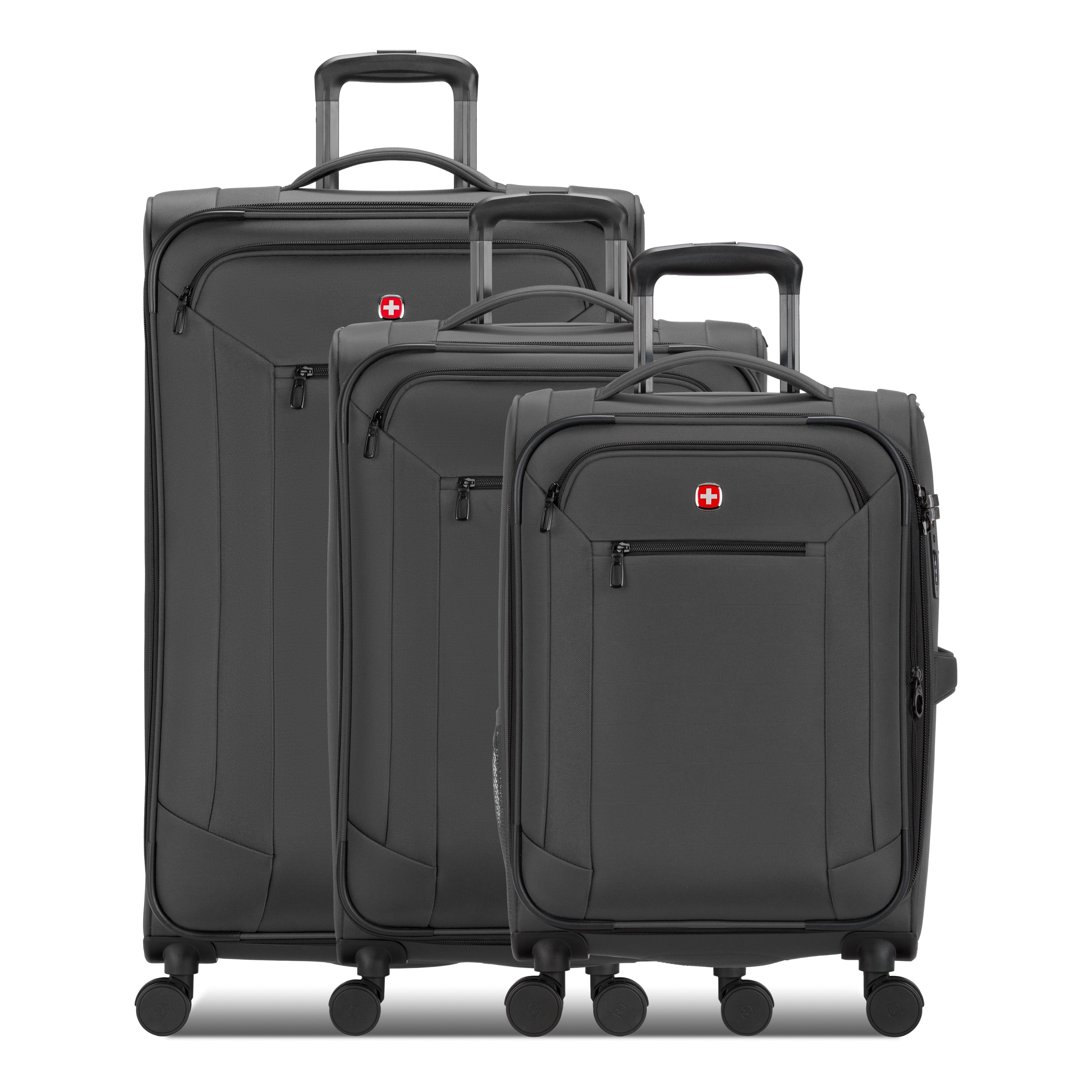 SWISSGEAR Stride 3-Piece Expandable Spinner Luggage Set, Dark Gray, with 8 Wheels and Built-in TSA Lock