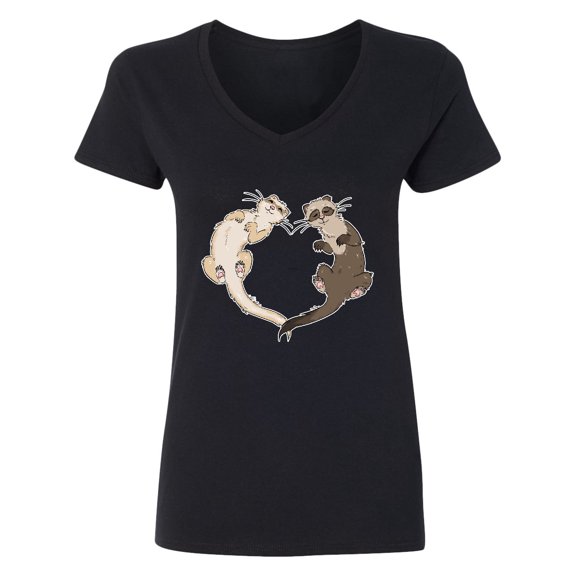 Inktastic Cute Ferret Heart Women's V-Neck T-Shirt