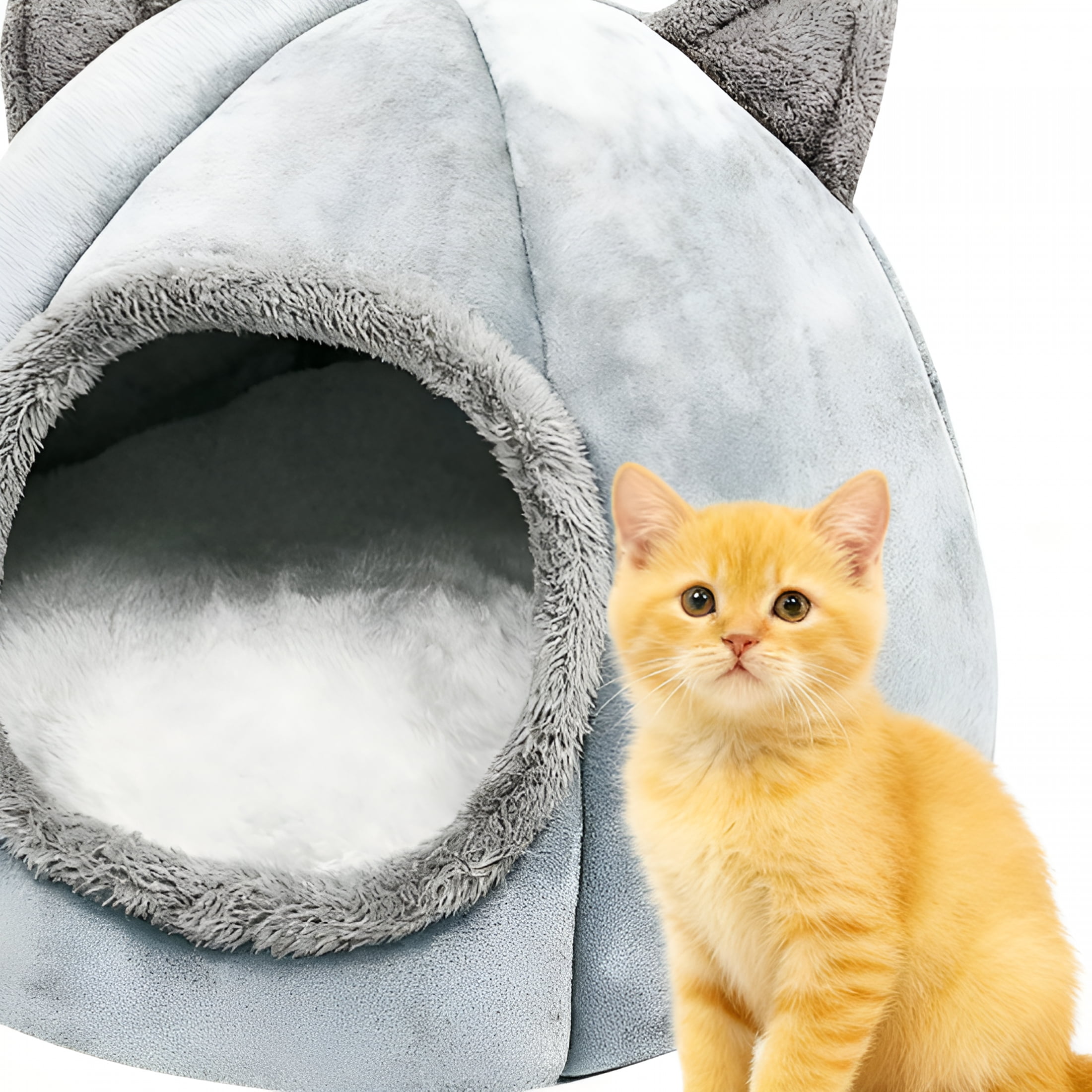 LAMIRO Pet Bed,Cat Cave Bed,Cat Bed Cave,Cat Tents for Indoor Cats,Self-Warming 2 in 2 Cat Tent Cave for Cats and Small Dogs,Round Feline House Hut with Washable Cushion for Indoor Outdoor