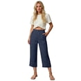 thumbnail image 5 of Cropped Pants Womens Petite Linen Pant 2026 Lightweight Elastic Waist Wide Leg Mid Calf Length Summer Beach Dress Capris Navy XL, 5 of 6
