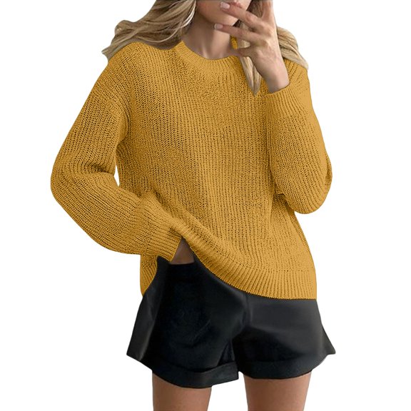 Women's Holiday Knit Sweater, Fall Winter Sweaters Black Sweaters for Women Red Sweater Long Sleeve Pullover Plus Size Sweaters for Women Crewneck Knit Sweater, Z-Yellow 3XL