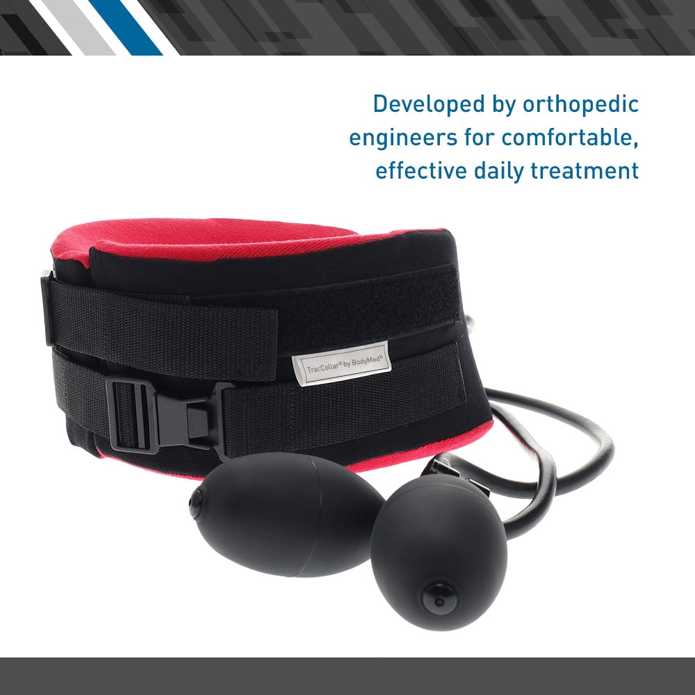 Body Sport TracCollar Cervical Neck Traction Device, Small/Medium, Fits 14” to 16” Neck Size – Release Pressure for Neck Pain Relief – Inflatable Neck Stretcher with 2 Hand Pump System