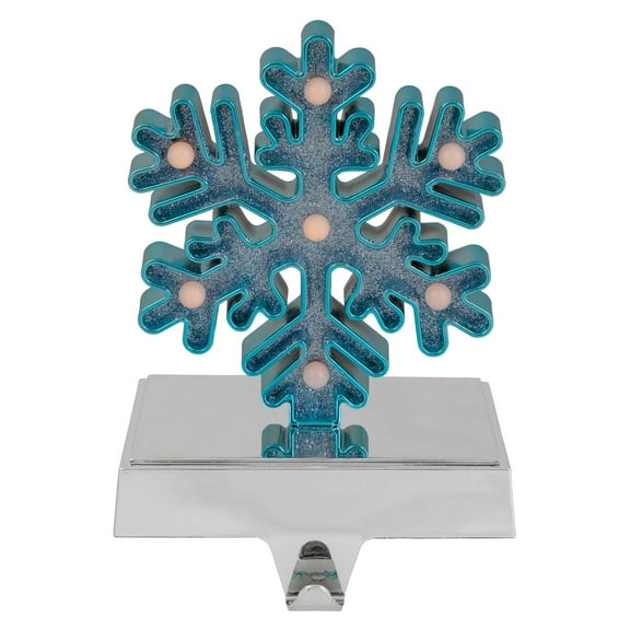 Northlight Blue LED Lighted Snowflake Plastic Christmas Stocking Holder, 3.5" x 5" x 7"
