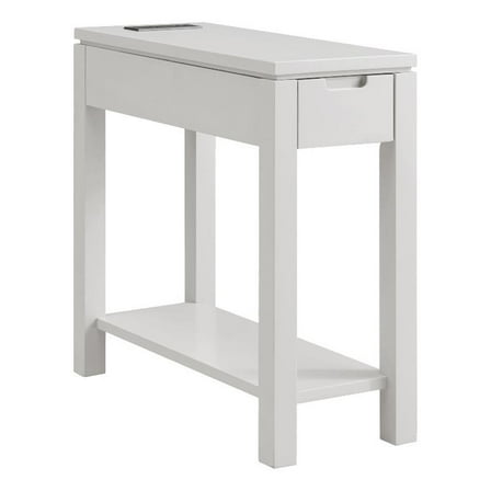 Pemberly Row Solid Wood End Table with Drawer and AC/USB Outlet in Gray
