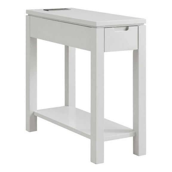 Pemberly Row Solid Wood End Table with Drawer and AC/USB Outlet in Gray