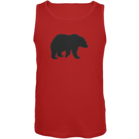 Bear Faux Stitched Red Adult Tank Top - Medium