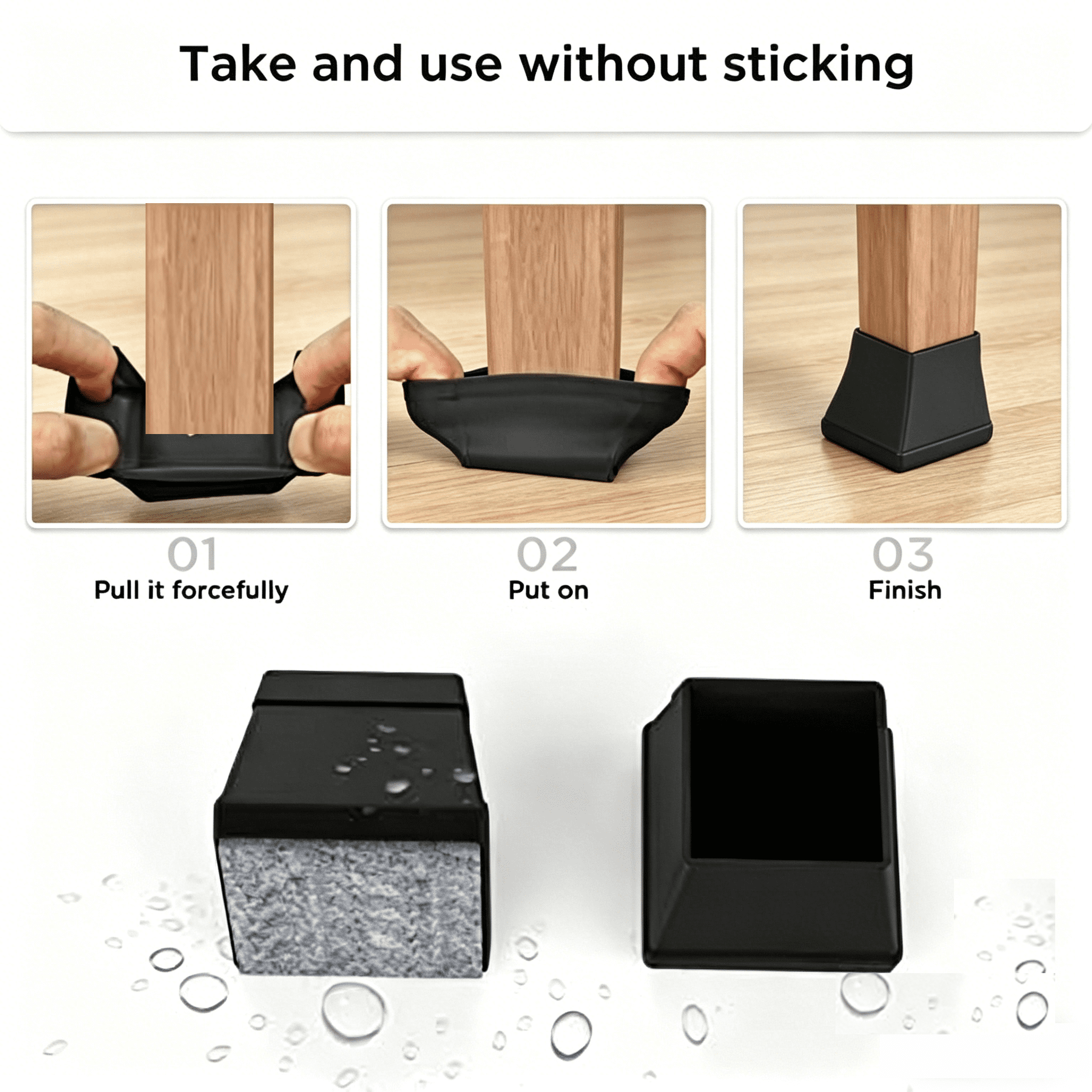 16 PCS Square Chair Leg Floor Protector, Silicone Chair Leg Cover, Mobile Table Leg pad, Furniture Leg Protectors with Felt,Protect The Floor from Scratches.1 1/2 in Black.