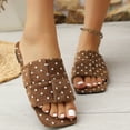 thumbnail image 7 of Women's Slippers Polka Dot Print Square Toe H Band Flat Stylish Versatile Slide Sandals Brown 5.5, 7 of 7
