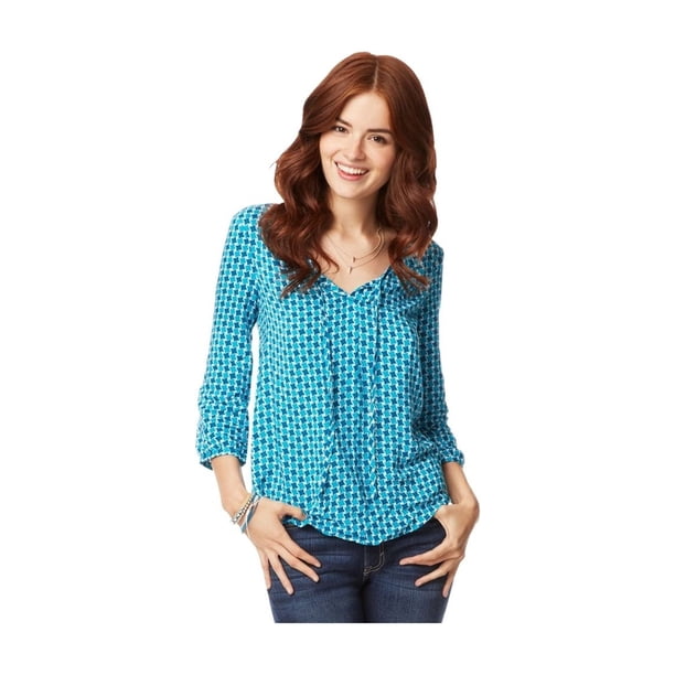 Blusa tipo túnica Aeropostale para mujer abstracta de pata de gallo azul extragrande