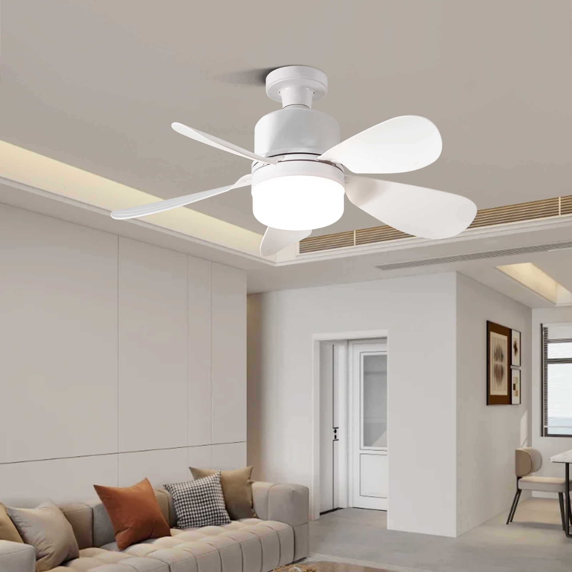 Ceiling Fan with Light, 20.5” Socket Fan Light with Remote,5 Blades E27 Base LED Bulb Dimmable for Bedroom Kitchen Garage,White