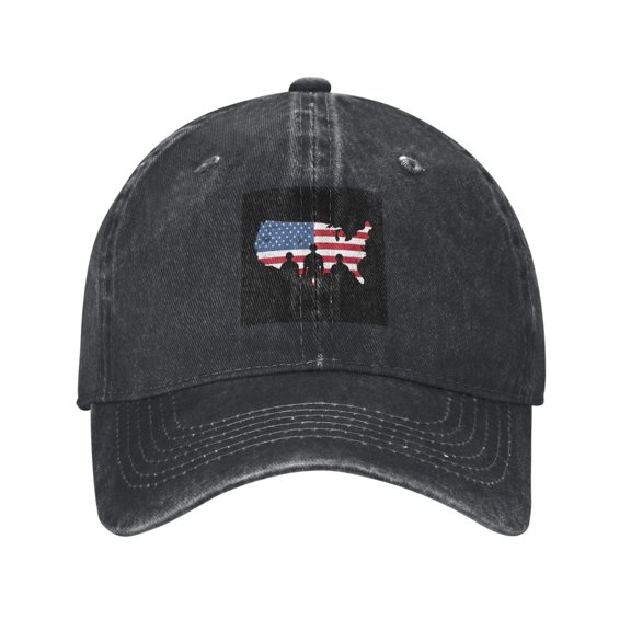 Men Women Washed Twill Baseball Cap Patriotic Soldier Flag Adjustable Dad Hat Black