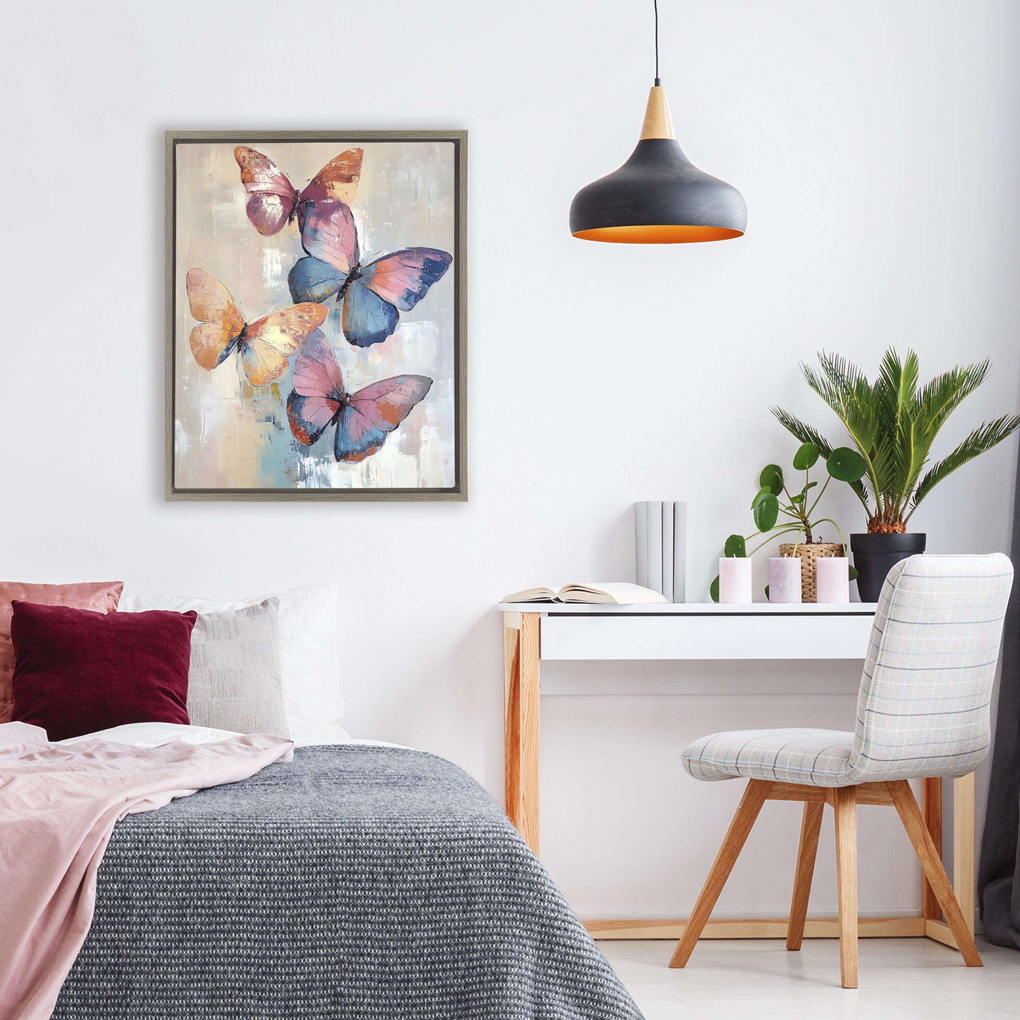 Stupell Industries Butterfly Beauty Abstraction Brown Framed Floater Canvas Wall Art, design by Creative Studio