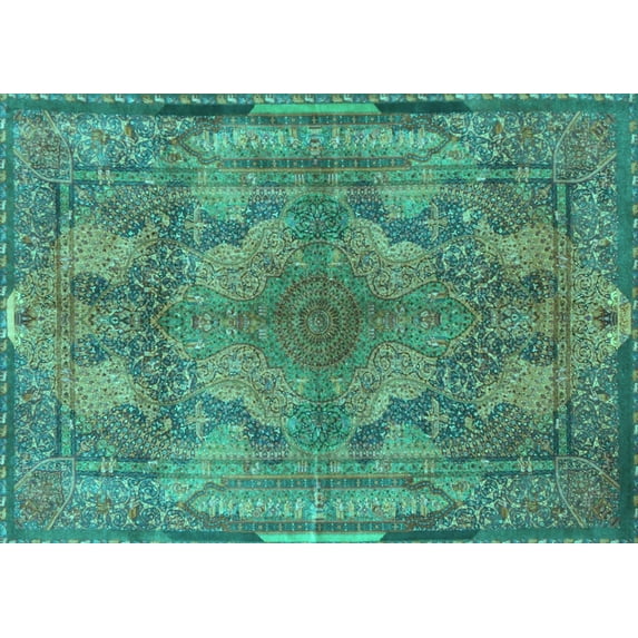 Ahgly Company Indoor Rectangle Medallion Turquoise Blue Traditional Area Rugs, 2' x 3'