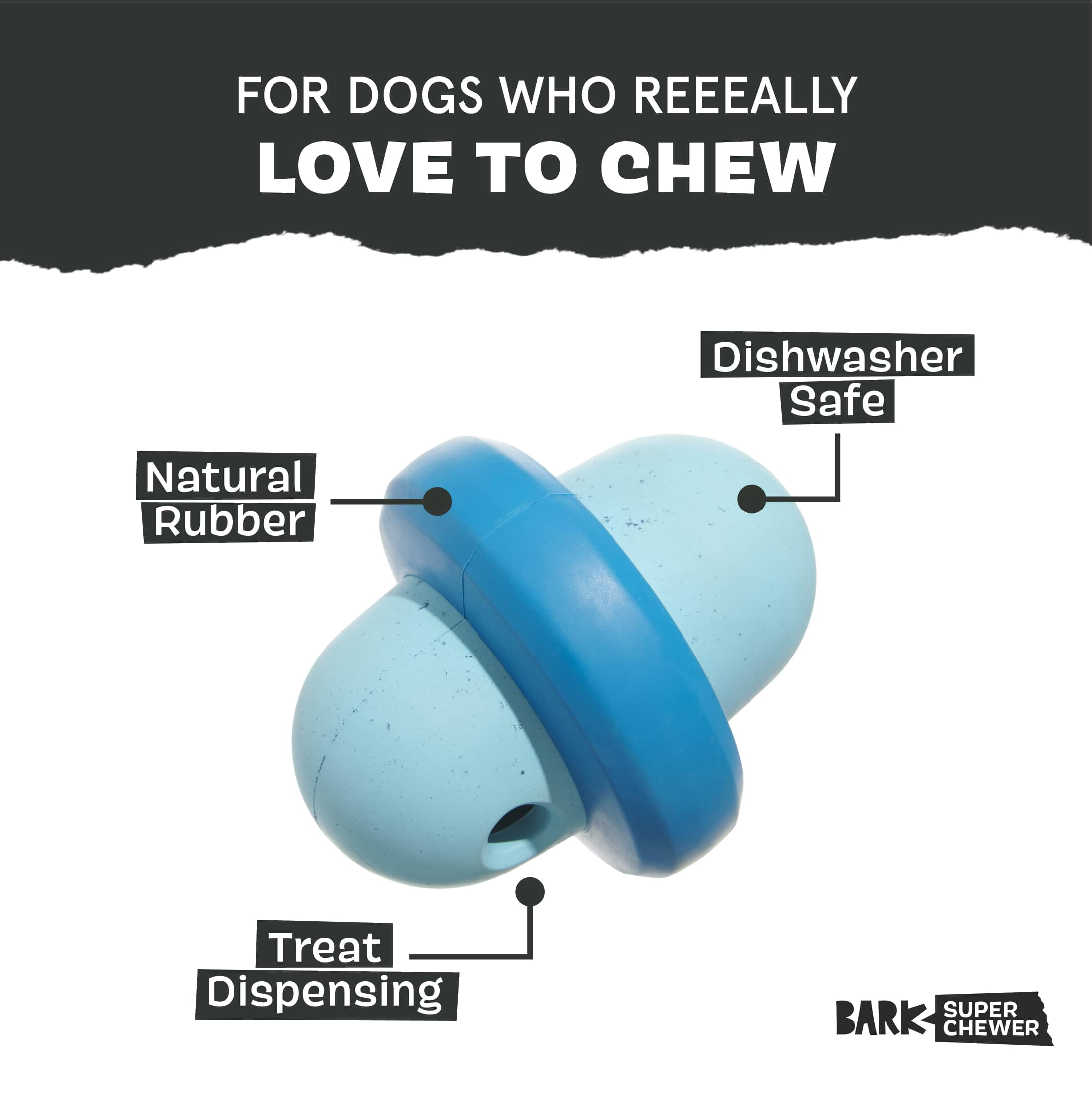 BARK Pivot Rubber Super Chewer Dog Toy, Tough Chew, Medium Size, Blue