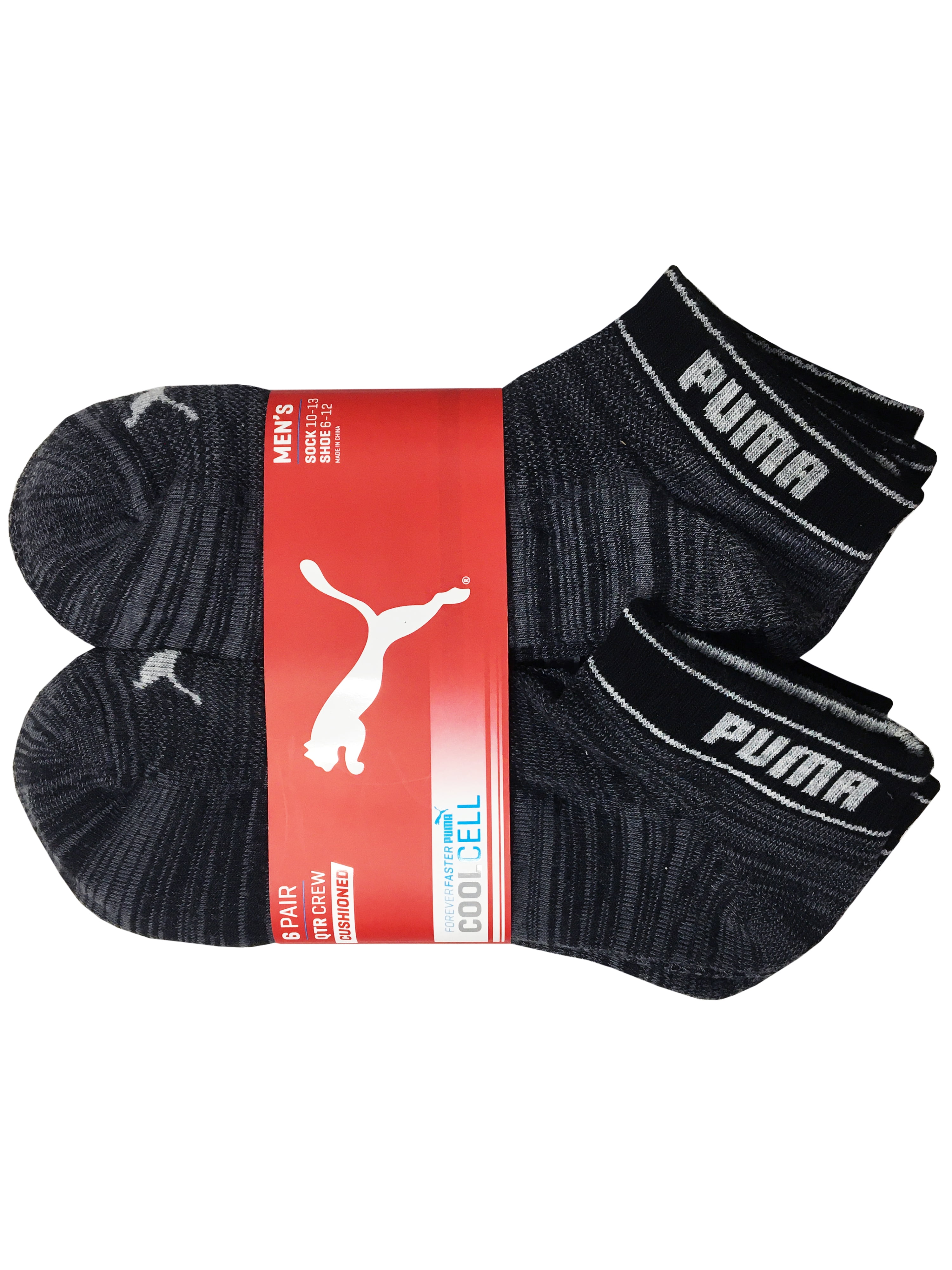 Puma Mens 6 pack Quarter Crew CoolCell Sport Cushion Socks size 10
