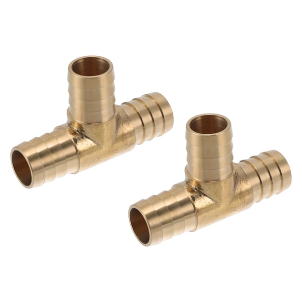 Accesorios para espiga de manguera de latón de 13/16" con conector en T de 3 vías para aire, agua, aceite, gas, combustible 1 pieza tono dorado