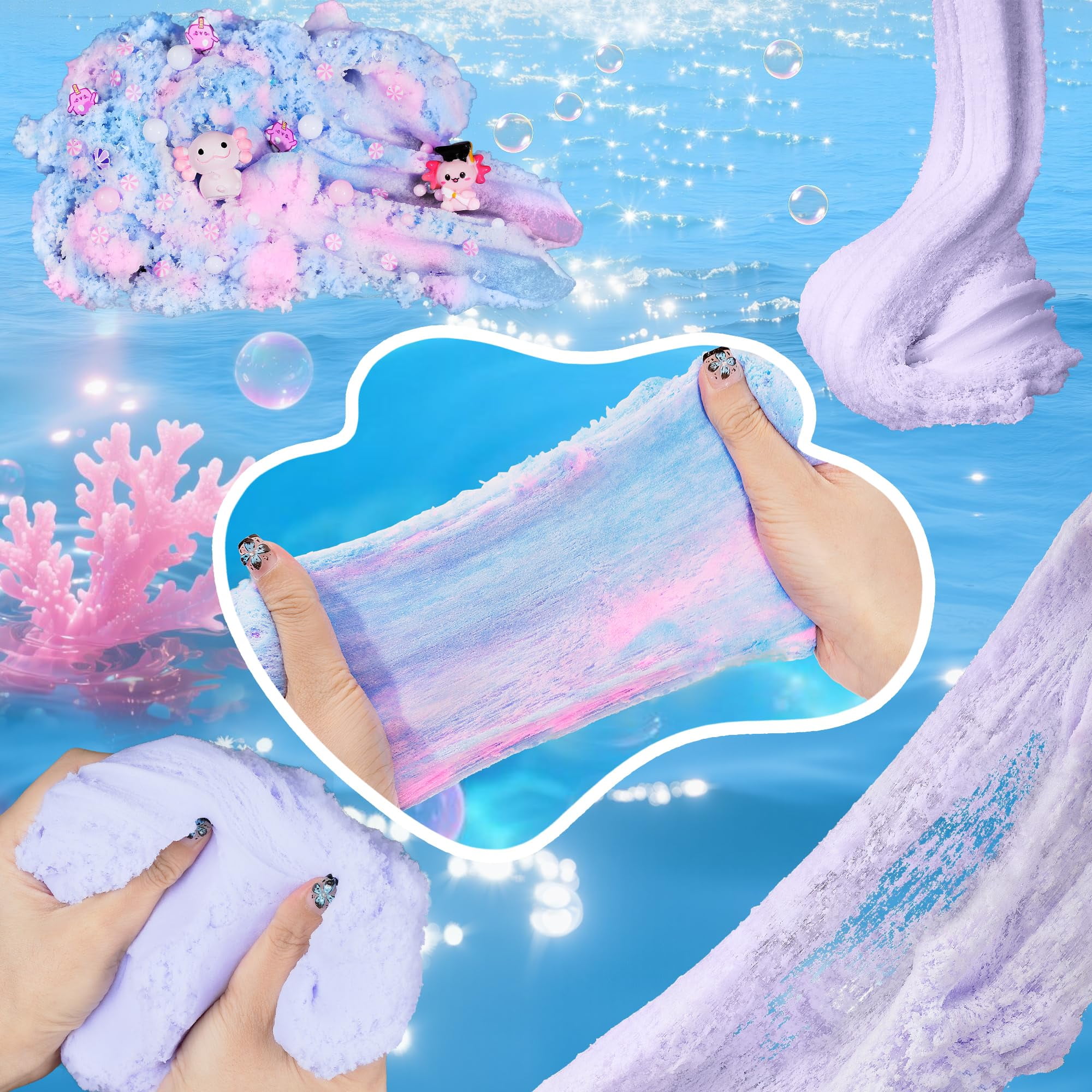 Axolotl Cloud Slime Kit 2 Pack - 14oz Non-Sticky DIY Slime for Kids, Includes Cute Axolotl Charms & Add-Ins, Glitter, ASMR Sensory Toys, Slime Party Favors for Girls Boys