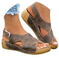 thumbnail image 3 of Sandals for Women 2025 Sandal Womens Rope Sandals with Toe Strap Women Beach Shoes Womens Platform Shoes Flat Scandals Ladies Summer Retro Solid Color Leather Slope Heel Thick Bottom Large S Brown 6.5, 3 of 9