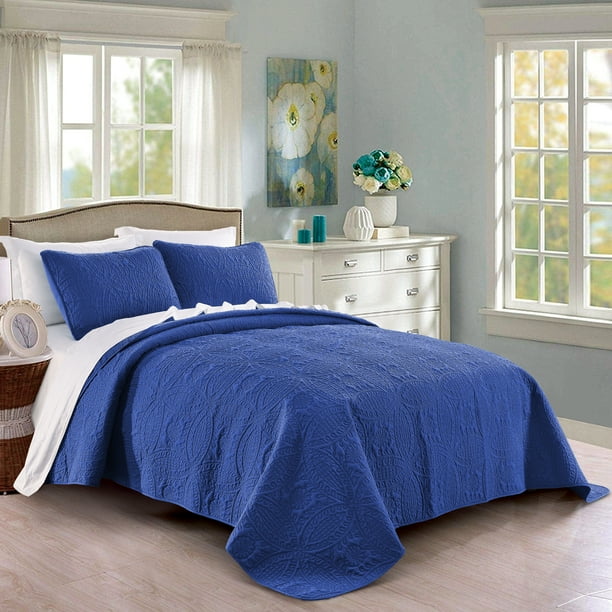 Quilt Set Full/Queen Size Royal Blue - Oversized Bedspread ...