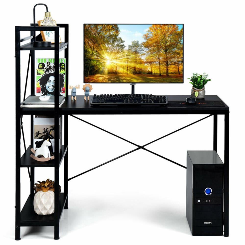 Demi Bonn 47.5" Writing Study Table Computer Desk with 4-Tier Shelves, Small Home Office Desk, Black
