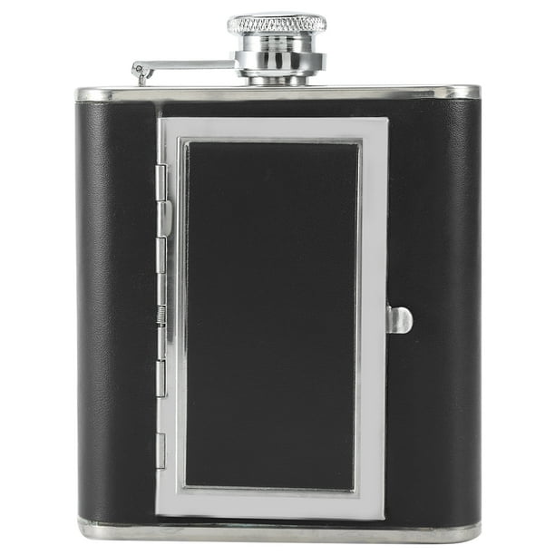 cigarette case and flask Men's Engraved Leather With sized cigars and 4 oz Stainless Steel Dual Cigar Flask