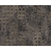 Concord Wallcoverings Textured Wallpaper Geometric Hexagon Design, Black Gold Gray, 21 In x 33 Ft (56 sq. ft), 374246