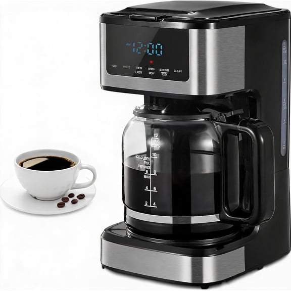 Programmable 12-Cup Drip Coffee Maker with Iced Coffee Function Regular and Strong Brew Black and Stainless Steel