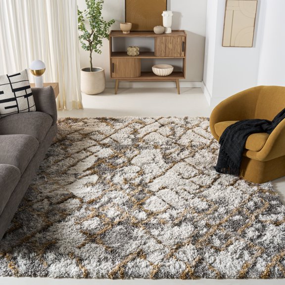 Safavieh Horizon Milica Abstract Shag Area Rug, Ivory/Gold, 6'7" x 6'7" Square
