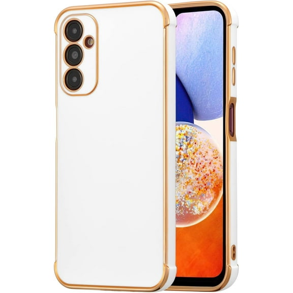 for Samsung Galaxy A14 5G Case Luxury Plating Case Cover Slim Lightweight Glossy Bling Phone Case Soft TPU Shockproof Bumper Case Electroplated Case,White