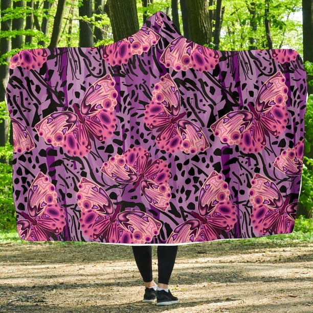 Manta con capucha leopardo mariposa morada